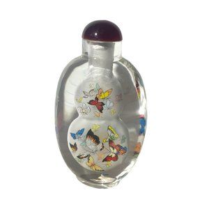 VINTAGE CHINESE REVERSE PAINTED "BUTTERFLY MOTIF" SNUFF BOTTLE